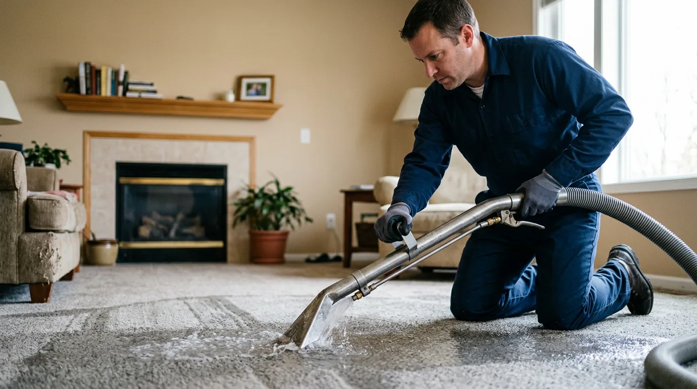 Water damage restoration technician working near Alpine, NY